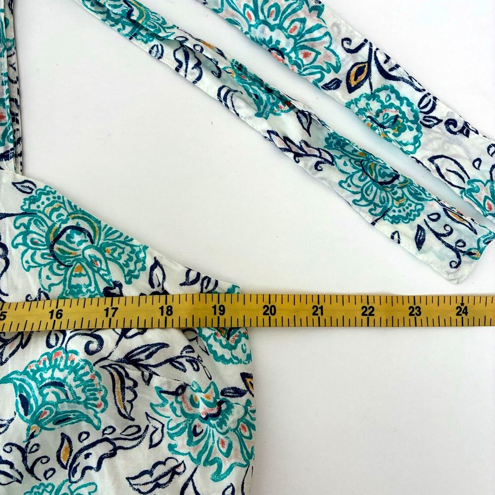 C&C California Cream and Aqua Floral Tie Shoulder Tiered Cotton Dress - Size XL - Picture 7 of 10